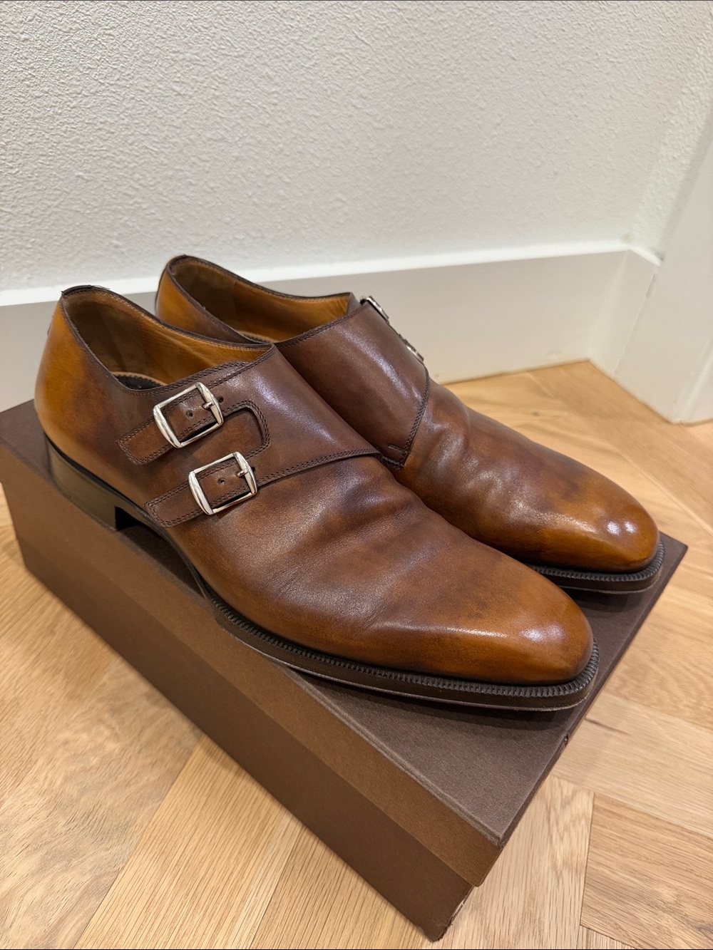 Men's Tan Double Monk Strap Leather Oxfords